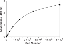 Cayman's WST-8 Cell Proliferation Assay provides a tool for studying induction and inhibition of cell proliferation in any in vitro model. The assay is based on the extracellular reduction of WST-8 by NADH produced in the mitochondria resulting in a water-soluble formazan which dissolves directly into the culture medium. Cayman's WST-8 assay is preferred when higher cell densities are expected