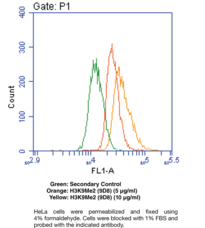 Immunogen: Synthetic peptide from the N-terminal region of human H3K9Me2 conjugated to KLH  • Host: Mouse • Species Reactivity: (+) Human • Cross Reactivity (+) H3K9Me3 (~50%); (-) H3K4Me2