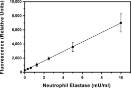 Neutrophil elastase is stored within cytoplasmic azurophilic granules in the neutrophil and released upon stimulation by pathogens where it acts either as free protein or is associated with networks of extracellular traps (NET). Together with other proteases released from activated neutrophils