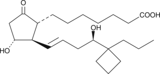 Butaprost is a structural analog of PGE2 with good selectivity for the EP2 receptor subtype. Butaprost has frequently been used to pharmacologically define the EP receptor expression profile of various human and animal tissues and cells.{3317} Serious confusion as to the structure of butaprost was generated by Gardiner in 1986