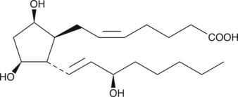 Enzymatically-derived PGF2α is an optically pure compound whereas PGF2α derived from the free radical-catalyzed peroxidation of arachidonate is a racemic mixture. Ent-PGF2α is the opposite enantiomer of PGF2α. This compound can only be generated via the isoprostane pathway of free radical-catalyzed lipid peroxidation and has been implicated as a marker of oxidative stress. Levels of ent-PGF2α are elevated in human urine from heavy cigarette smokers and patients with hypercholesterolemia.{14667}