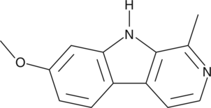 Harmine is a β-carboline alkaloid that was first isolated from seeds of Peganum harmala (Syrian rue) and Banisteriopsis caapi. Recent work indicates that harmine is a unique regulator of PPARγ expression that acts by inhibiting the Wnt signalling pathway in a cell-specific manner.{14921} Administration of harmine (30 mg/kg) to obese db/db mice resulted in reduced blood glucose