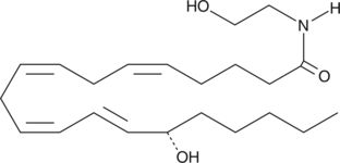 Less potent than AEA (Item No. 90050) at the CB1 receptor (Ki = 600 versus 90 nM); inhibits FAAH