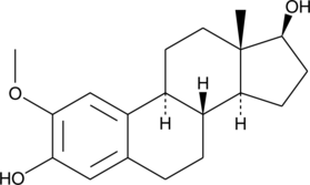 A natural metabolite formed by CYP450-mediated hydroxylation followed by catechol-O-methyltransferase (COMT) methylation of estradiol; has anticancer agent activity as an angiogenesis inhibitor via the HIF-1α pathway; levels are significantly lower in women with severe pre-eclampsia