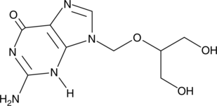 A synthetic analog of 2'-deoxy-guanosine which is used to treat or prevent cytomegalovirus (CMV) infections; inhibits the replication of human CMV with an IC50 value of 0.01 μM and is effective against strains of CMV from human