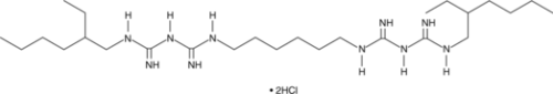 An alkyl bis(biguanide) antiseptic which kills plaque forming microorganisms; binds to LPS and LTA and inhibits fungal phospholipase B (IC50 ~ 250 nM); inhibits the mitochondrial phosphatase PTPMT1 (IC50 = 1.08 μM