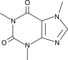 A methylxanthine alkaloid that acts as an antagonist; blocks central adenosine receptor activity at relevant physiological concentrations (IC50 = ~ 30 μM)