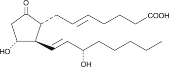 5-trans PGE2 occurs naturally in some gorgonian corals and is a common impurity in commercial lots of PGE1.{2213} It is 18 times more potent than PGE2 in activating adenylate cyclase in NCB-20 cell homogenates.{2180} 5-trans PGE2 accelerates fibrinolysis by enhancing plasminogen activation mediated by tissue-type plasminogen activator.{2177} It also inhibits platelet aggregation in human PRP with an IC50 of 180 nM.{1607}