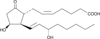 11β-PGE2 is the C-11 epimer of PGE2. It is a moderate inhibitor of PGE2 binding to rat hypothalamic membranes with a Ki value of 53 nM.{1924} 11β-PGE2 also stimulates bone resorption in rats at concentrations of 10-8 to 10-6 M which is similar to PGE2.{2052} 11β-PGE2 inhibits PGE2 binding to the prostaglandin transporter protein with a Ki of 56 nM.{3806}