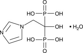 A third-generation heterocyclic nitrogen-containing bisphosphonate that inhibits the prenylation of GTPases critical to the signaling events related to osteoclast-mediated bone resorption; has a high affinity for hydroxyapatite (Ki = 3.47 μM) and binds directly to mineralized bone where it decreases bone resorption by inhibiting osteoclast proliferation and inducing osteoclast apoptosis