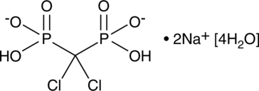 A non-nitrogenous bisphosphonate that inhibits hydroxyapatite crystal growth (IC50 = 1.34 µM) and bone resorption; is cytotoxic to both osteoclasts and macrophages and has been used in biological research to selectively induce apoptosis of macrophage-like cells and cancer cells