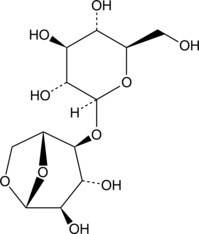 An anhydro sugar formed during biofuel production from the fast pyrolysis of wood