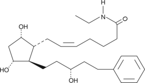 Latanoprost ethyl amide (Lat-NEt) is a latanoprost analog in which the C-1 carboxyl group has been modified to an N-ethyl amide. Prostaglandin esters have been shown to have ocular hypotensive activity.{8837} Prostaglandin N-ethyl amides were recently introduced as alternative prostaglandin ocular hypotensive prodrugs.{8941} Although it has been claimed that prostaglandin ethyl amides are not converted to the free acids in vivo