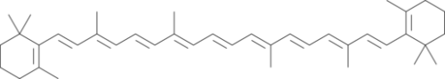 A red/orange-colored fat-soluble terpenoid with antioxidant properties; can be cleaved to produce vitamin A and retinoic acid