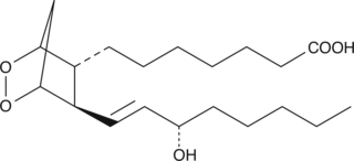 PGH1 is a COX metabolite of DGLA and is the precursor to all 1-series PGs and thromboxanes. PGH1 is a suicide inhibitor of platelet thromboxane synthase with a Ki of 28 µM.{49}