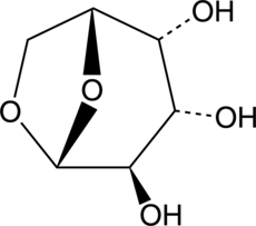 A carbohydrate found in liquid smoke flavorings that is used as a tracer of the contribution of biomass burning to total atmospheric particulate matter