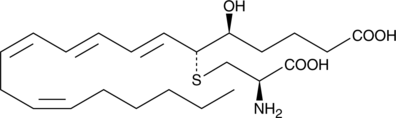 Metabolite of LTD4 and one of the constituents of SRS-A; considerably less active (8 to 12-fold) than LTC4 in the biological activities characteristic of CysLTs; urinary excretion of LTE4 is often used as an indicator of asthma