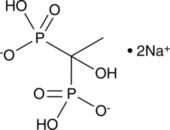 A non-nitrogenous bisphosphonate that binds to hydroxyapatite and reduces osteoclast proliferation