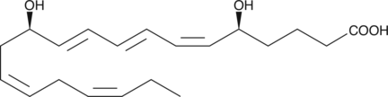 A leukotriene; metabolite of EPA formed through 5-LO pathway; increases contraction of bullfrog lung strips ex vivo in a concentration-dependent manner; reduces tumor volume in mice injected with Tm1 murine melanoma cells (100 nM); elicits chemokinesis and lysosomal enzyme release from PMNLs; induces platelet aggregation