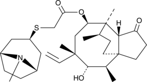 A pleuromutilin antibiotic that inhibits bacterial protein synthesis by binding to bacterial ribosomes in the peptidyl transferase component of the 50S subunit and inhibiting peptide bond formation