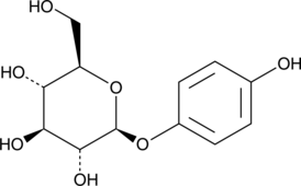 A glycosylated hydroquinone with diverse biological activities; inhibits human tyrosinase activity in crude tyrosinase solution isolated from human melanocytes (IC50s = 5.7 and 18.9 mM using L-tyrosine and L-DOPA as substrates