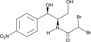 A dibrominated derivative of chloramphenicol; inhibits rat liver mitochondrial and E. coli protein synthesis by 90.6 and 98.8%