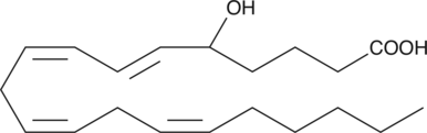 (±)5-HETE is one of the six monohydroxy fatty acids produced by the non-enzymatic oxidation of arachidonic acid. It contains equal amounts of 5(S)-HETE and 5(R)-HETE. (±)5-HETE induces the aggregation of isolated neutrophils with an IC50 value of 200 nM.{2091}