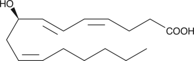 Metabolism of 12(R)-HETE in corneal tissue produces predominantly the compound resulting from the loss of four carbon atoms through β-oxidation from C-1. This metabolite is 8(R)-hydroxy hexadecatrienoic acid (8(R)-HHxTrE) or 2