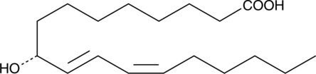 9(R)-HODE is one of several monohydroxylated products of linoleic acid. All known mammalian lipoxygenases appear to catalyze the oxygenation of arachidonic and linoleic acid to give products having strictly the (S) configuration at the site of oxygen insertion. However