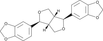 Sesamin is a non-competitive inhibitor of .DELTA.5-desaturase. It inhibits the conversion of DGLA to arachidonic acid with a Ki value of 155 µM in rat liver microsomes.{841}