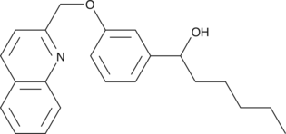 REV 5901 is an antagonist of cysteinyl-leukotriene receptors with a Ki value of 0.7 µM for guinea pig lung membranes.{2163} It is also an inhibitor of rat neutrophil 5-LO with an IC50 value of 0.12 µM.{2164}