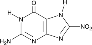 A nitrative guanine derivative formed by oxidative damage to the guanine base in DNA by RNS during inflammation or in vitro; mutagenic and induces G:C to T:A transversion in DNA; stalls human DNA polymerase β and induces a 2:1 preference dA insertion over dC when placed into a primer template as an 8-nitroG:anti-G base pair; levels are increased in the lung tissue of mice with mutant K-Ras(G12V) that developed lung adenocarcinoma and in the lung tissue and peripheral lymphocyte DNA of cigarette smoke-exposed rats; levels are increased in the lung tissue of influenza or Sendai virus-infected mice and in colon epithelial cells of an IBD mouse model