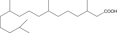 Phytanic acid is a saturated 20-carbon branched-chain fatty acid which can only be derived from dietary sources. In cases of peroxisomal disorders