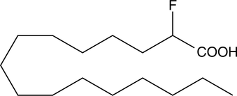 2-fluoro Palmitic acid inhibits sphingosine biosynthesis and long-chain acyl-CoA synthetase with an IC50 value of 0.2 mM.{1613}